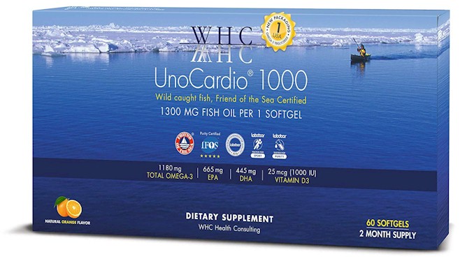 美國10大Omega-3營養補充劑-UnoCardio 1000 + 維生素 D 1000，60粒裝