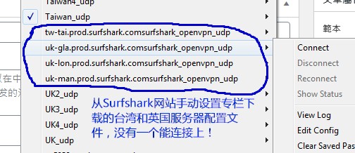 Surfshark中国-从手动设置专栏下载的服务器配置文件一个都连不上